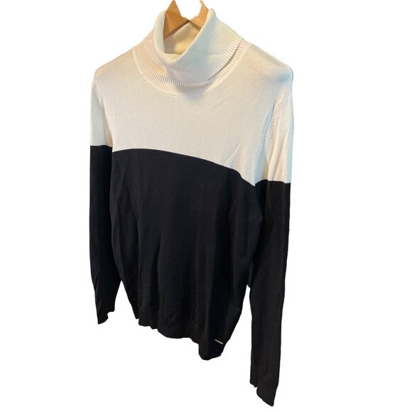 Women's Black and White Turtleneck Sweater - Picture 3 of 10